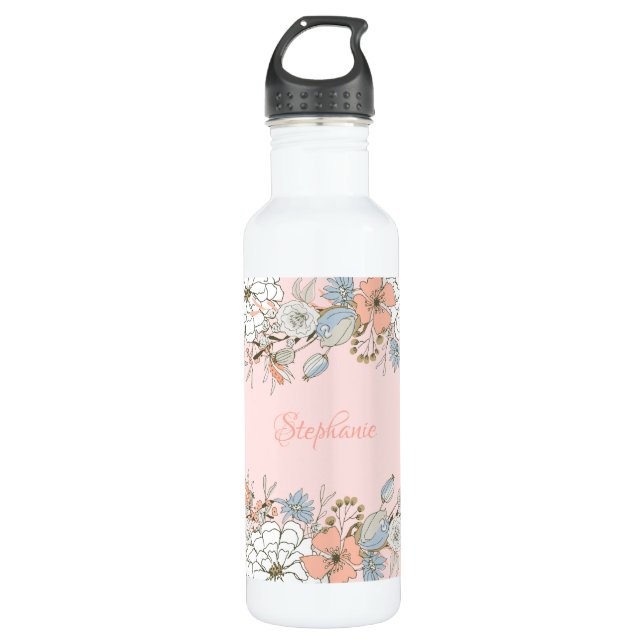 Blauer Rosa Blau Personalisiert Edelstahlflasche (Vorderseite)