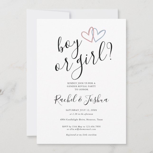 Blauer rosa blaue Herzen bei Jungen oder Mädchen P Einladung (Vorderseite)