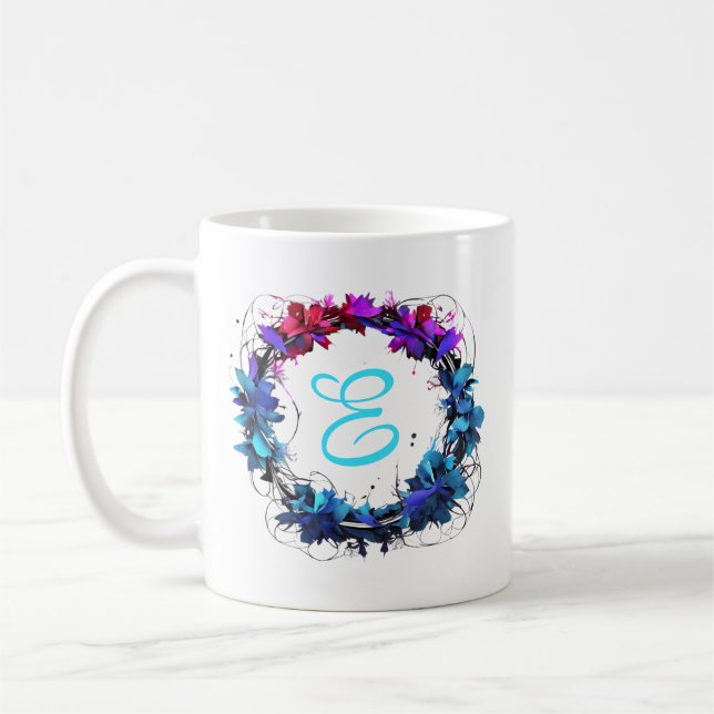 Blauer Rosa Blumenreath Initial Kaffeetasse (Links)