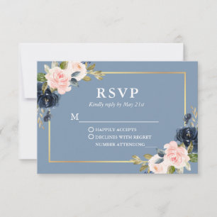 Blauer Rosa Blush Blues Gold Hochzeit RSVP