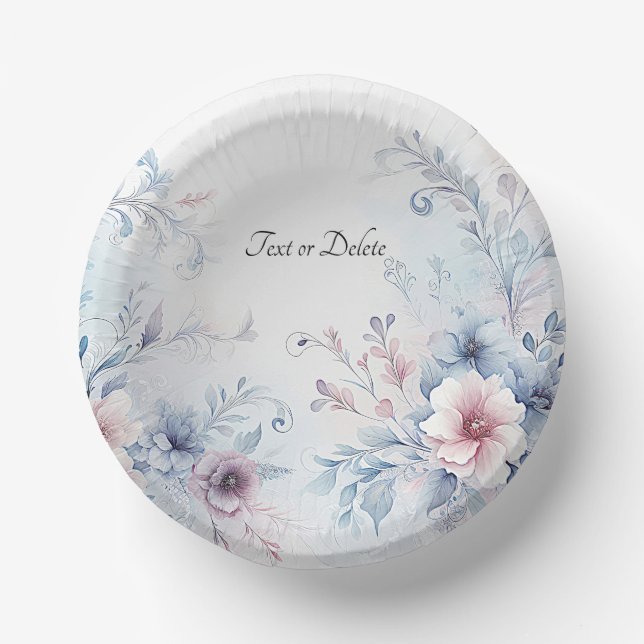 Blauer Rosa Blütenfarbe Pappteller (Vorderseite)