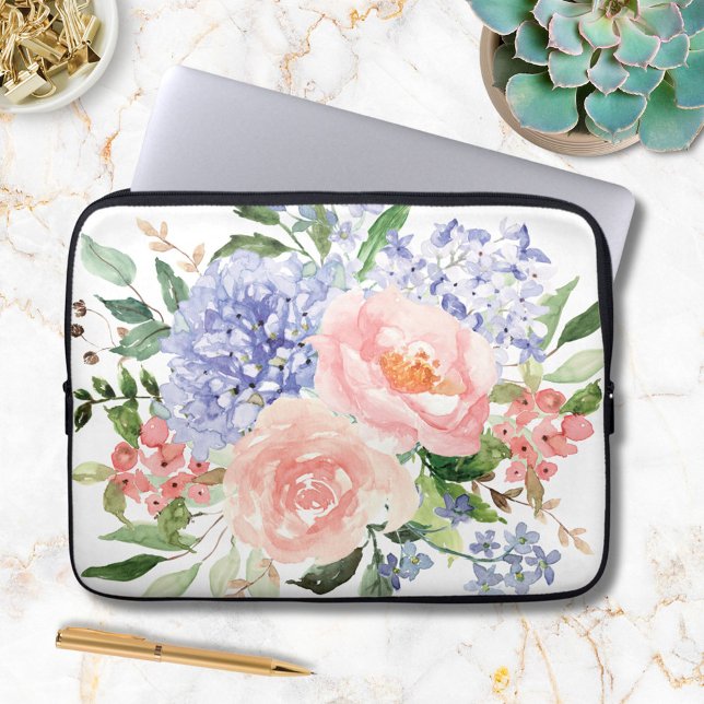 Blauer Rosa Hydrangea Blume Spring Floral Laptopschutzhülle (In situ)