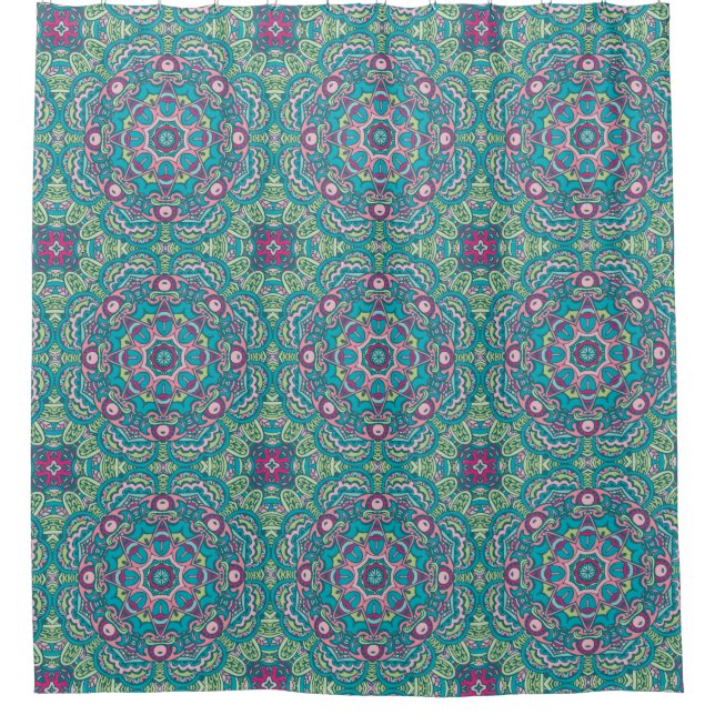 Blauer rosa Mandalas Duschvorhang (Vorderseite)