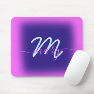 Blauer rosa Minimalname Monogramm Hell Mousepad