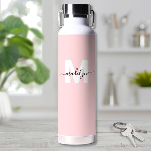 Blauer Rosa Modern Name Monogram Trinkflasche
