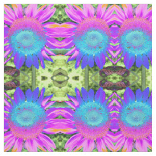 Blauer rosa Retro funky sonngeblümtes Foto Stoff