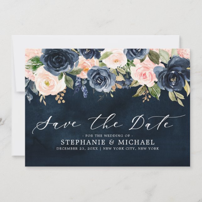 Blauer Rosa Rosenblume Save The Date (Vorderseite)