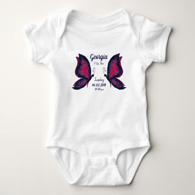 Blauer/rosa Schmetterling - Neugeborenenstatus Baby Strampler (Vorderseite)