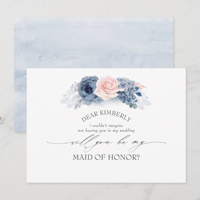 Blauer Rosa Trauzeugin/Vorschlag von Bridesmaid Einladung (Vorne/Hinten)