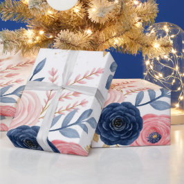Blauer Rosa und blaues Blumenpapier Geschenkpapier