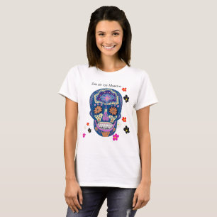 Blauer rosa und orangefarbener Tattoo-Stil Zucker- T-Shirt