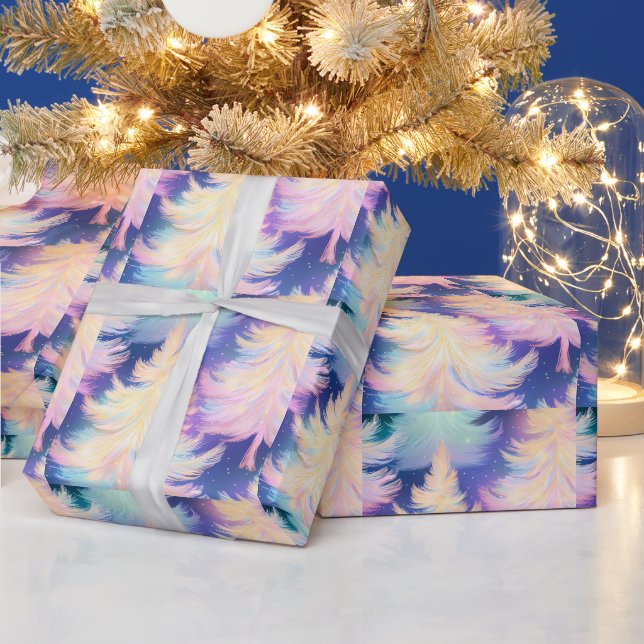 Blauer Rosa Weiße Goldbäume Moderne Weihnachten Geschenkpapier (Feiertage)