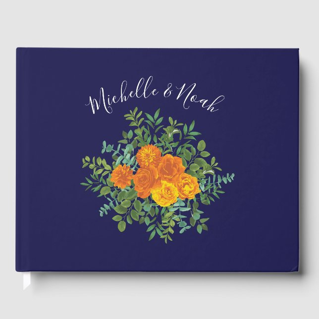 Blauer Rose Blumen Moderne Hochzeiten Gästebuch (Vorderseite)