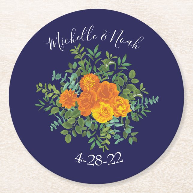 Blauer Rose Blumen Moderne Hochzeiten Runder Pappuntersetzer (Vorderseite)