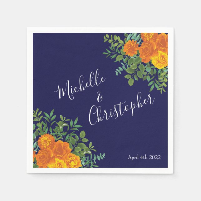 Blauer Rose Blumen Moderne Hochzeiten Serviette (Vorderseite)