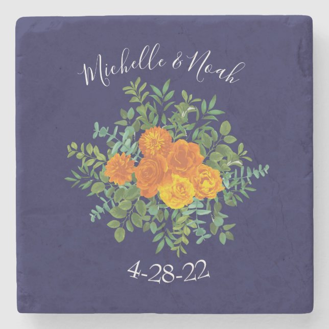 Blauer Rose Blumen Moderne Hochzeiten Steinuntersetzer (Vorderseite)