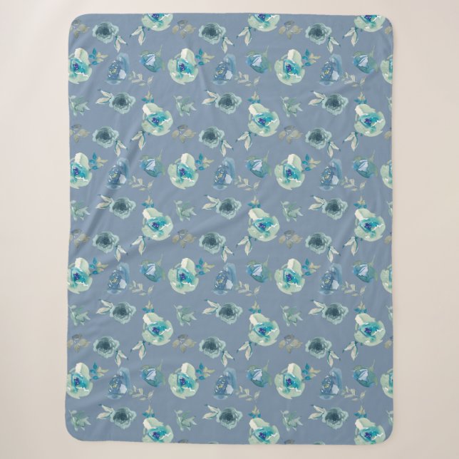 Blauer Rose Blumenblume große Sherpa Throw Blanket Sherpadecke (Vorderseite)