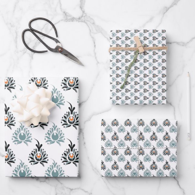 Blauer Rose Blumenmuster Geschenkpapier Set (Vorderseite)