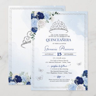 Blauer Rose Blumenschmetterling Quinceañera Einlad Einladung