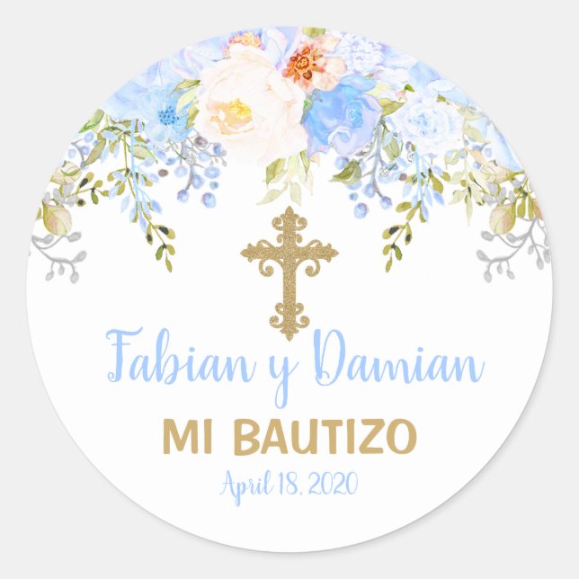 Blauer Rose Garten Gott segne Taufe Gönnen Sticker (Vorderseite)