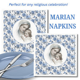 Blauer Rose Maria und Kind Jesus Serviette