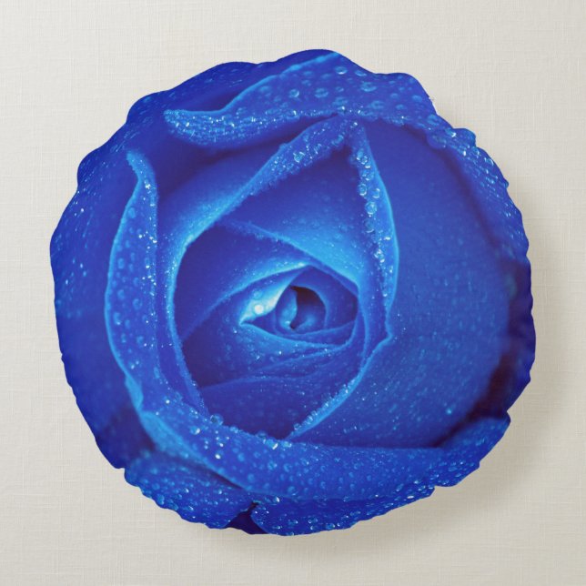 Blauer Rose Rundes Kissen (Rückseite)