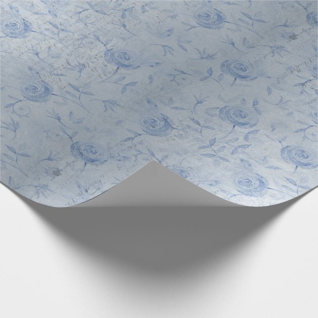 Blauer Rose Silberschimmer Geschenkpapier (Ecke)