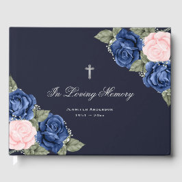 Blauer Rosen Silver Floral Gedenkfeier Beerdigung Gästebuch