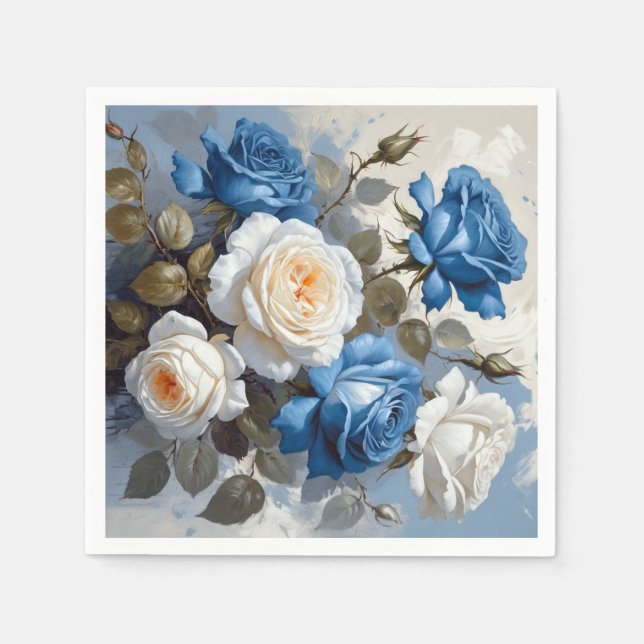 Blauer Rosenblütendruck Serviette (Vorderseite)
