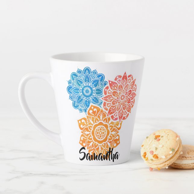 Blauer Rot-Orange-Mandalas Milchtasse (Beispiel)