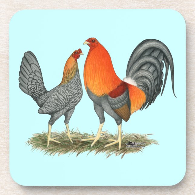 Blauer Roter Gamefowl Getränkeuntersetzer (Vorderseite)