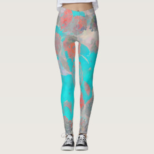Blauer Roter Kunstgewerbe für romantische Blumenmu Leggings