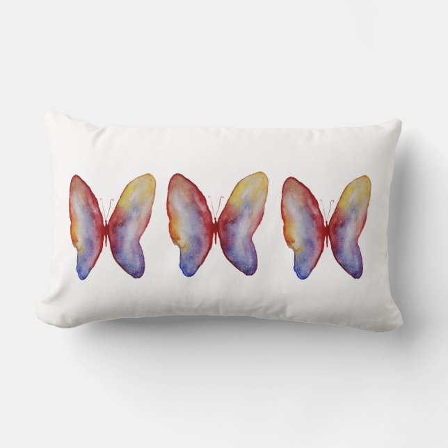 Blauer Roter Schmetterling Wasserfarbe Lumbar Kiss Lendenkissen (Vorderseite)
