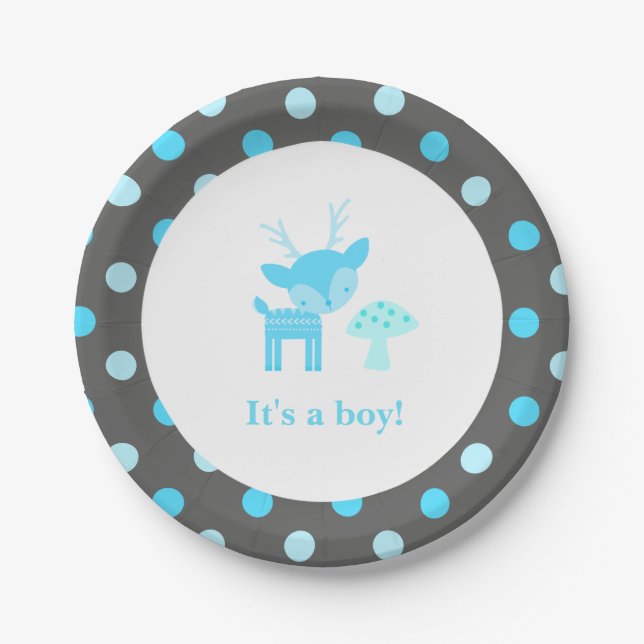 Blauer Rotwild-Tupfen-Babyparty-Pappteller Pappteller (Vorderseite)