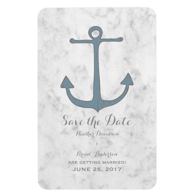 Blauer Rustikaler Anker Save the Date Magnet (Vertikal)