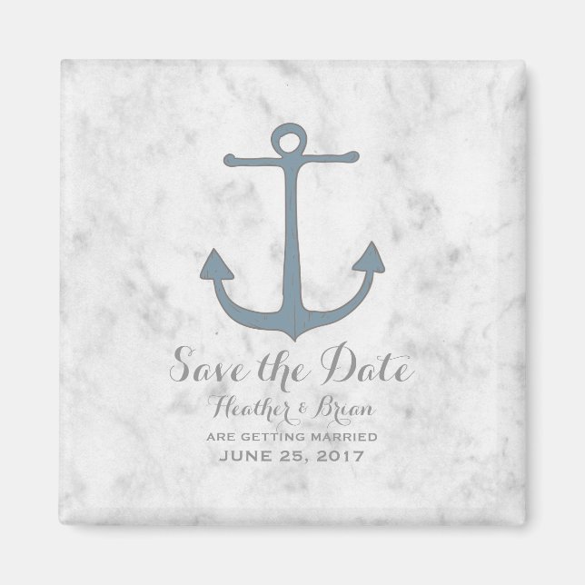 Blauer Rustikaler Anker Save the Date Magnet (Vorne)