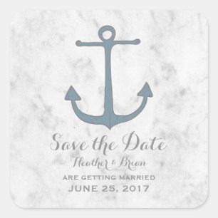 Blauer Rustikaler Anker Save the Date Quadratischer Aufkleber
