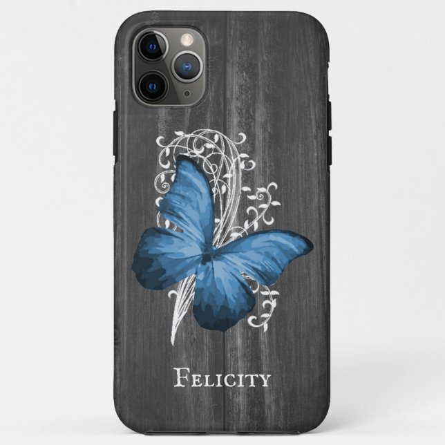 Blauer Rustikaler Schmetterling Personalisiert Case-Mate iPhone Hülle (Rückseite)