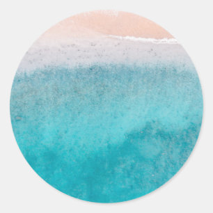 Blauer Sandstrand am Meer Blauer Meldebogen Runder Aufkleber