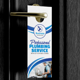 Blauer Sanitärservice Reparatur Klempner Unternehm Türanhänger