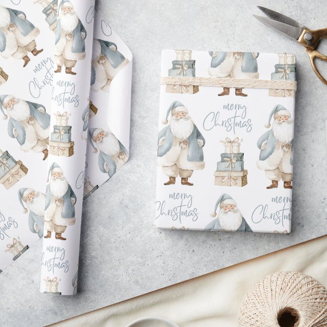 Blauer Santa Frohe Weihnachten  Geschenkpapier (Von Creator hochgeladen)
