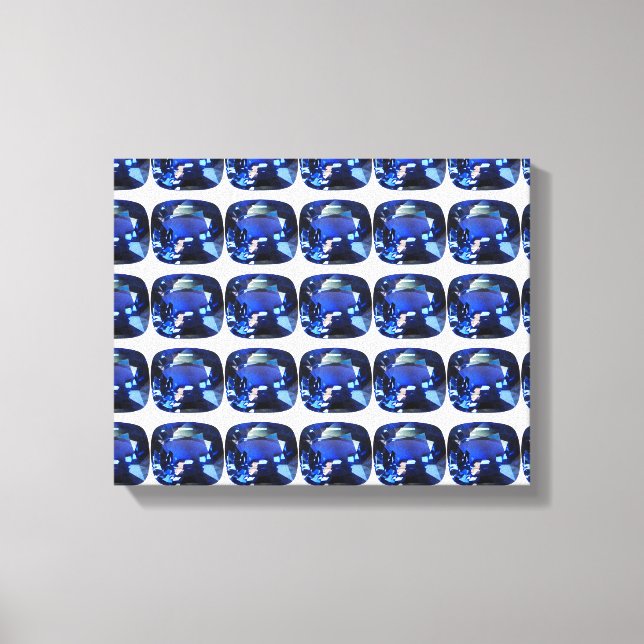 Blauer Saphir Cushion Cut Muster Leinwanddruck (Vorderseite)