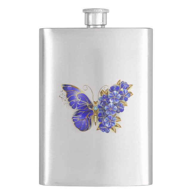 Blauer Saphir Schmetterling Flachmann (Vorderseite)