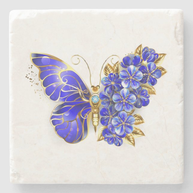 Blauer Saphir Schmetterling Steinuntersetzer (Vorderseite)