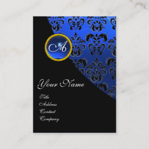 BLAUER SAPHIR SCHWARZER DAMAST MONOGRAMM VISITENKARTE
