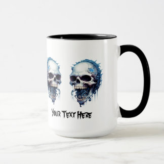 Blauer Schädel mit Maden und Steampunkdetails Tasse