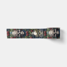 Blauer Schädel mit Rose und Kornblumen Satinband