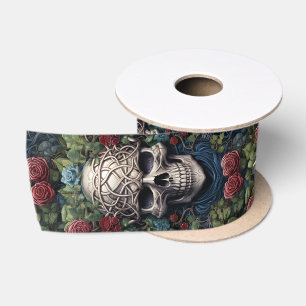 Blauer Schädel mit Rose und Kornblumen Satinband