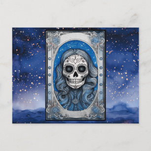 Blauer Schädel, Sternennacht Halloween Feiertagspostkarte