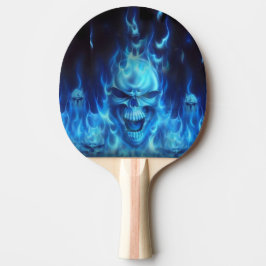 blauer Schädelkopf in den blauen Flammen Tischtennis Schläger
